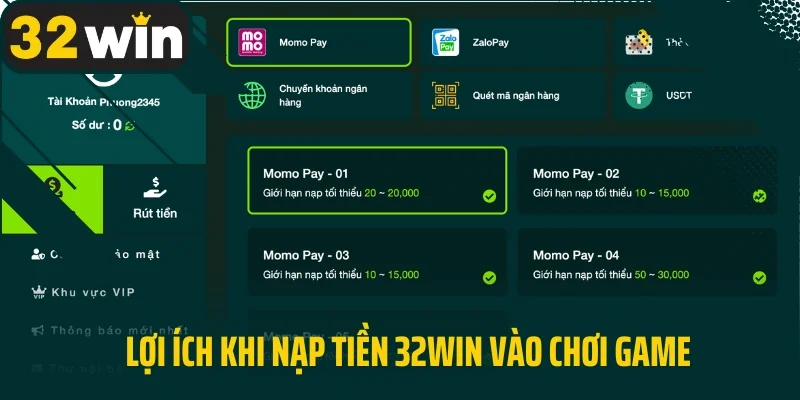 Lợi ích khi nạp tiền 32Win vào chơi game
